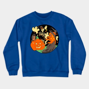 Halloween Witch Skeleton Pumpkin and Ghost Crewneck Sweatshirt